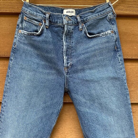 Agolde Riley Crop Button Fly High Waist Straight Leg Blue Jeans Size 28 - Picture 4 of 16